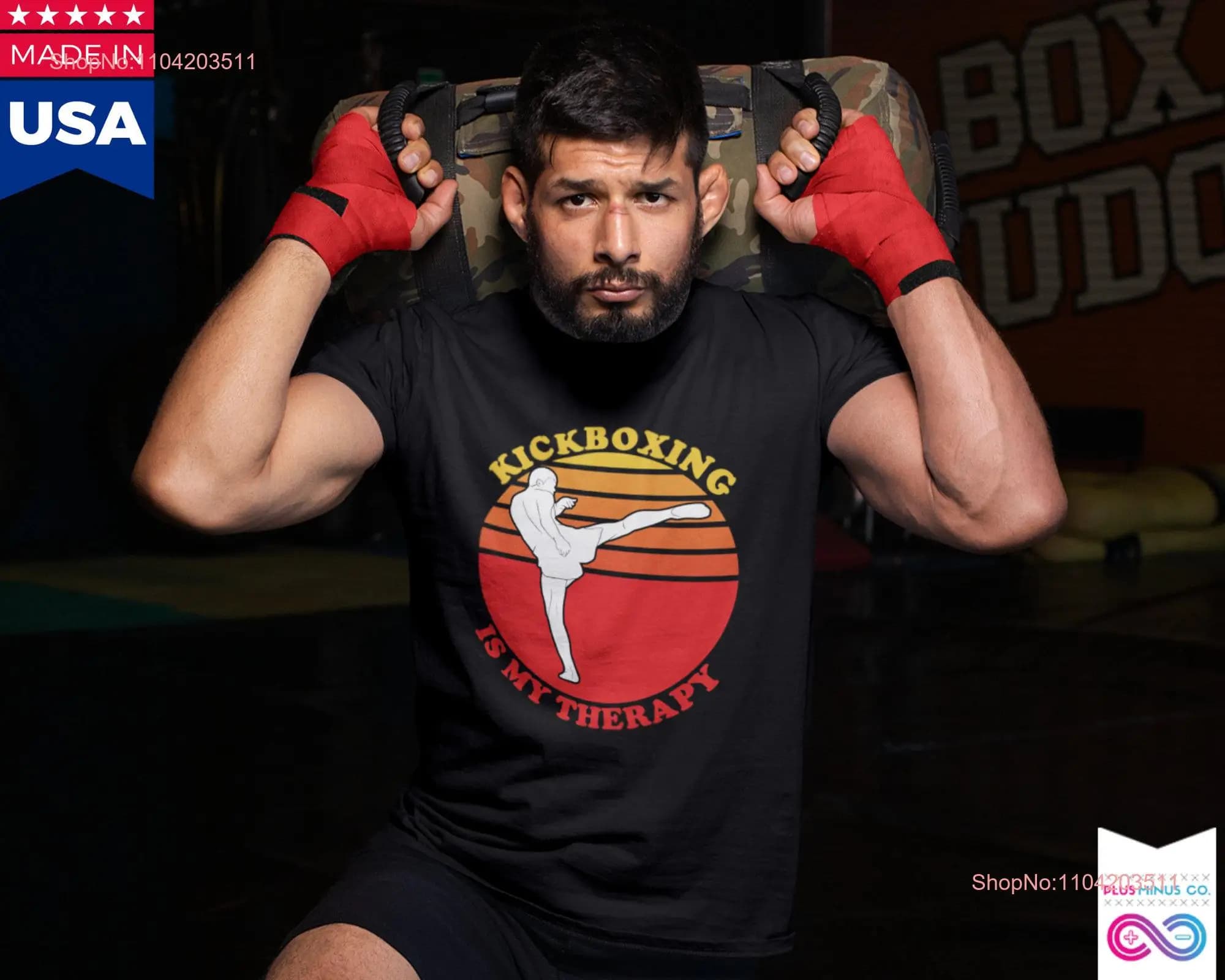 Kickboxing Is My Therapy Retro Sunset T Shirt for Kickboxer Love Boxing Class Fighter long or short sleeves