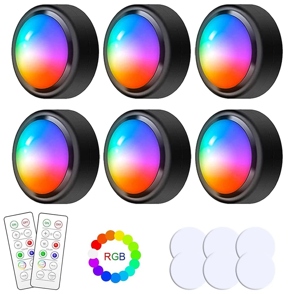 LED Puck Lamp 16 Colors RGB Wall Lamp Self Adhesive Cupboard Lights Wireless Wireless Remote Dimmable for Bedroom Kitchen Decor