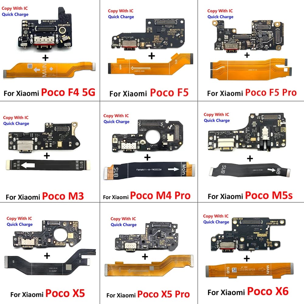 USB Charger Charging Board Dock Port Connector Main Flex Cable For Xiaomi Poco F1 F2 F3 F4 F5 X3 X4 X5 X6 M3 M4 M5s Pro 4G 5G