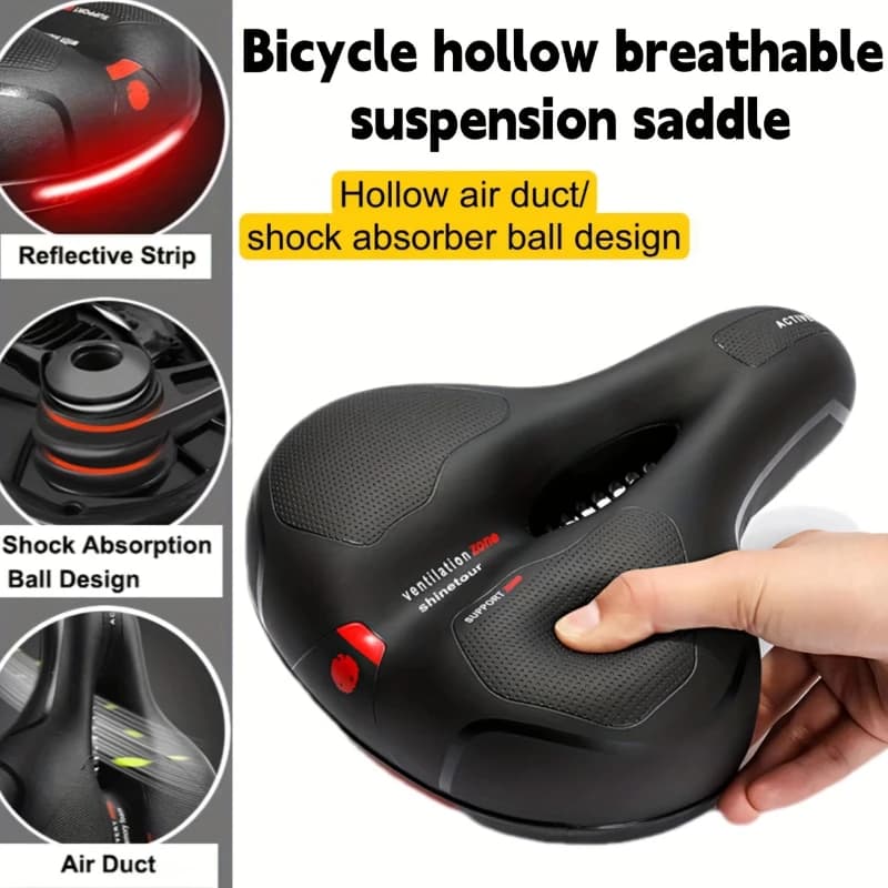 Hollow Breathable Bicycle Saddle Men Women MTB Road Bike Saddle Shock Absorbing Comfortable Big Butt Bike Seat Safety Warning
