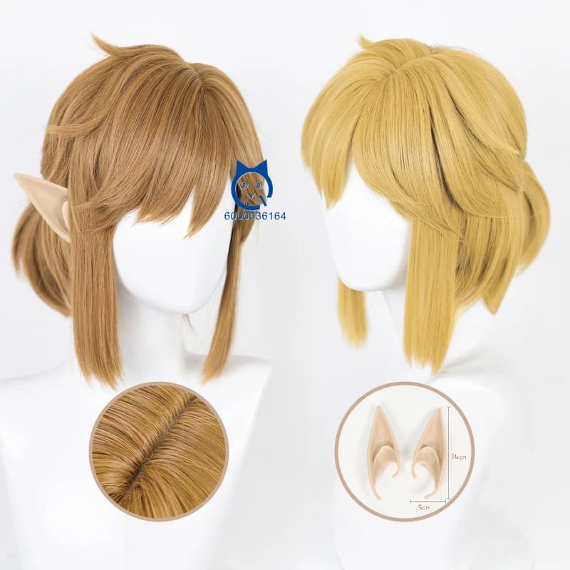 The Legend of Zellda Link Cosplay Blonde Brown Wig with Ears Heat Resistant Synthetic Hair for Halloween Party Comic Con Coser