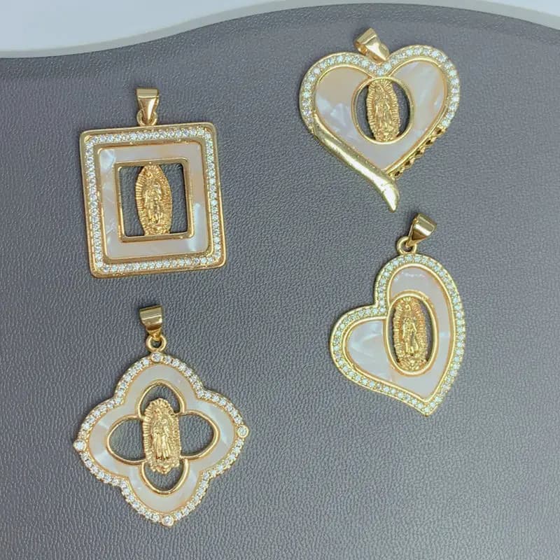 Exquisite Virgin Mary Guadalupe Heart Pendants Jewelry Making Metal Natural Mother of Pearl Shell Charms For Necklace
