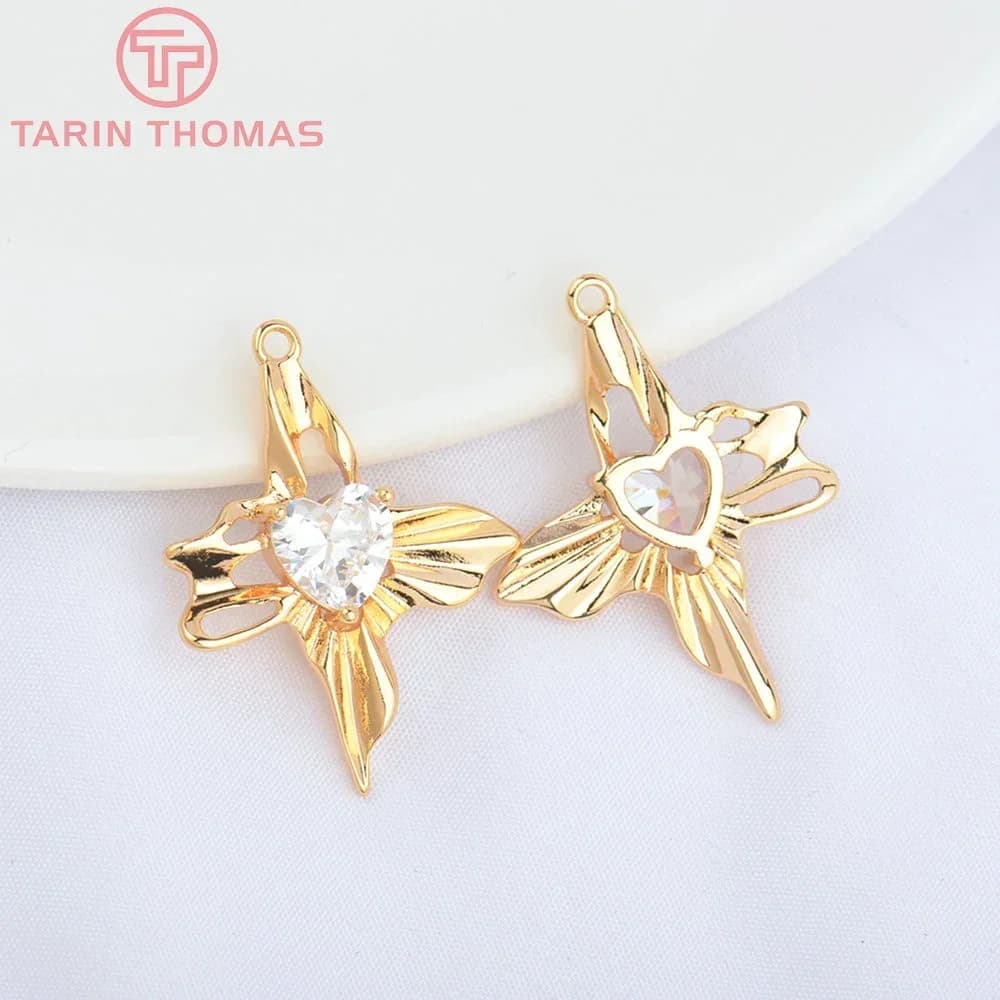 (4935) 4PCS 21x25.5MM 24K Gold Color Brass with Heart Cross Charms Pendants High Quality DIY Jewelry Making Findings Wholesale