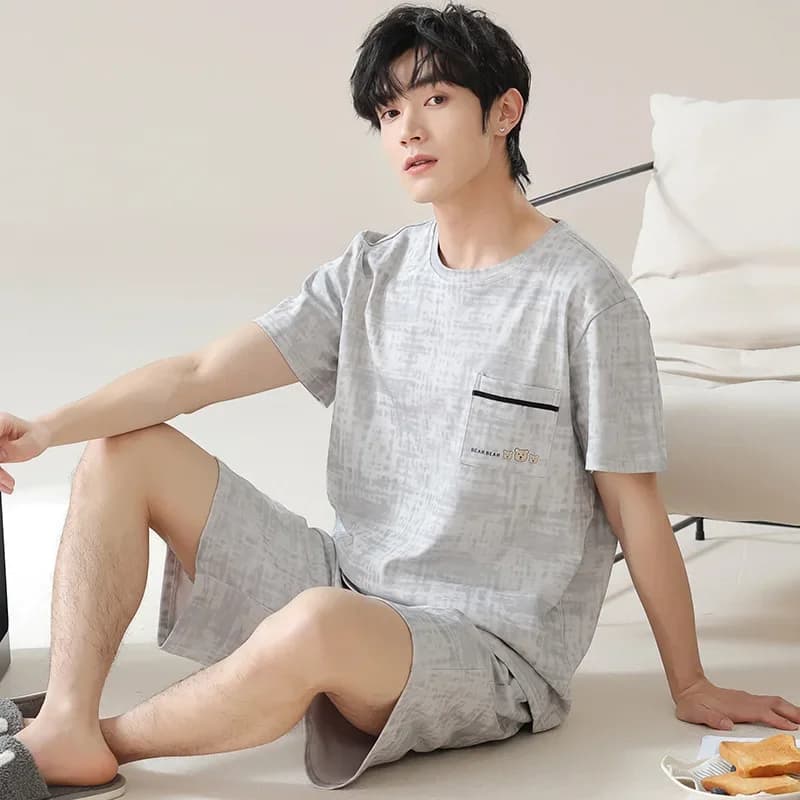 Men's Pajamas Summer Cotton Short Sleeve Shorts Casual Teen