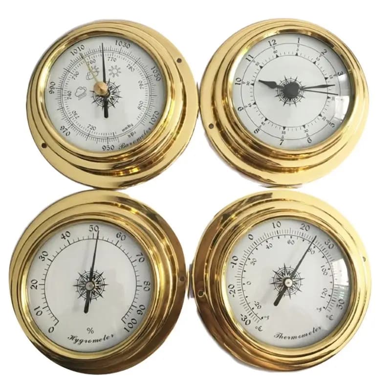 4 Pieces Thermometer Hygrometer Barometer Watch Clock Copper for Shell Zirconium Marine Perspective Round Dial Durable