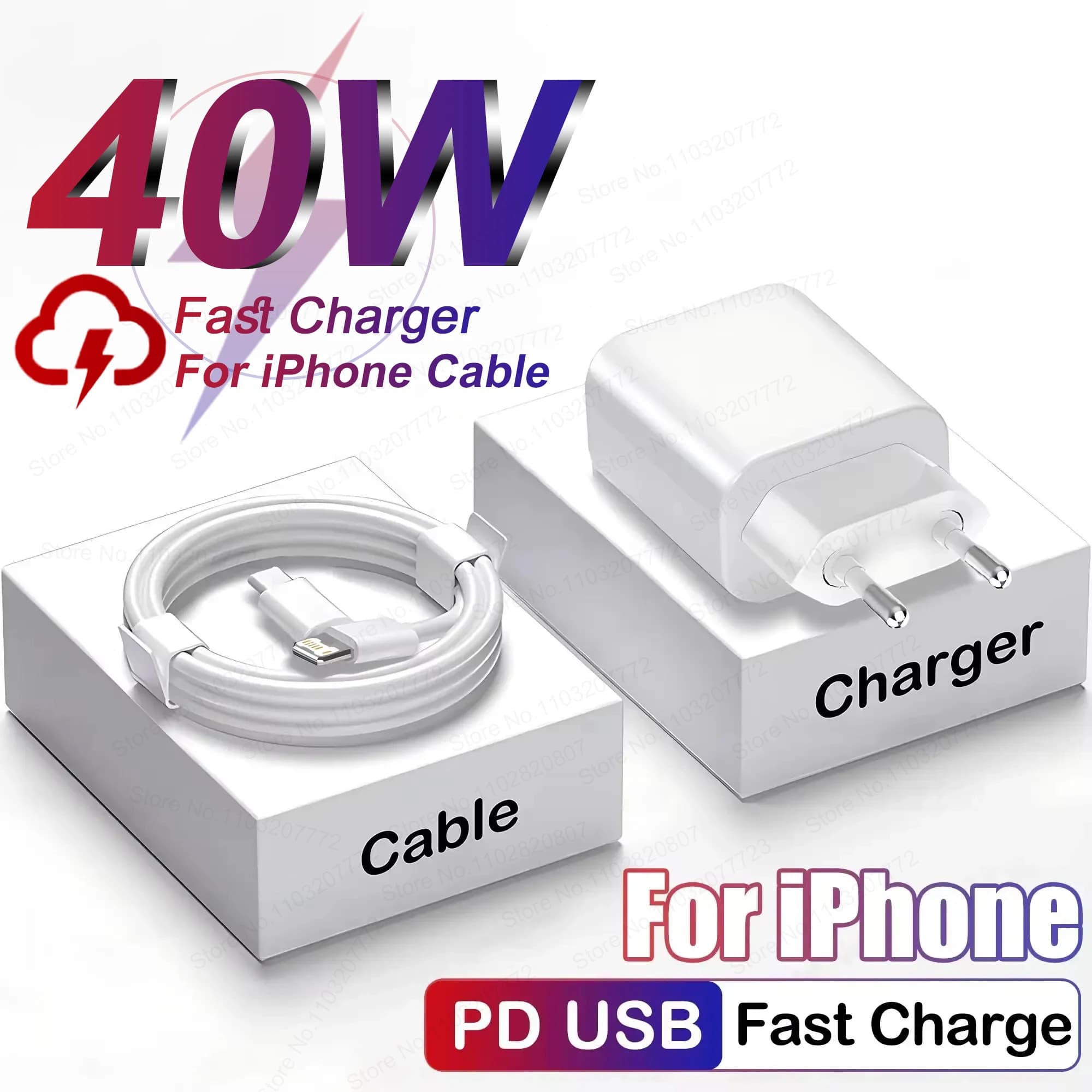 For iPhone PD 40W Charger For iPhone 14 13 12 11 15 16 Pro Max Fast Charging For iPhone 16 Plus 20W Type C Cable Phone Charger