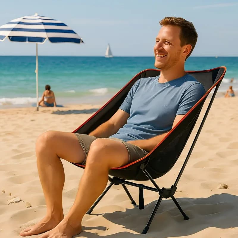 Outdoor Folding Moon Chair Portable Travel Beach Camping Picnic Fishing Seat With Storage Bag For Backyard Garden BBQ Hiking