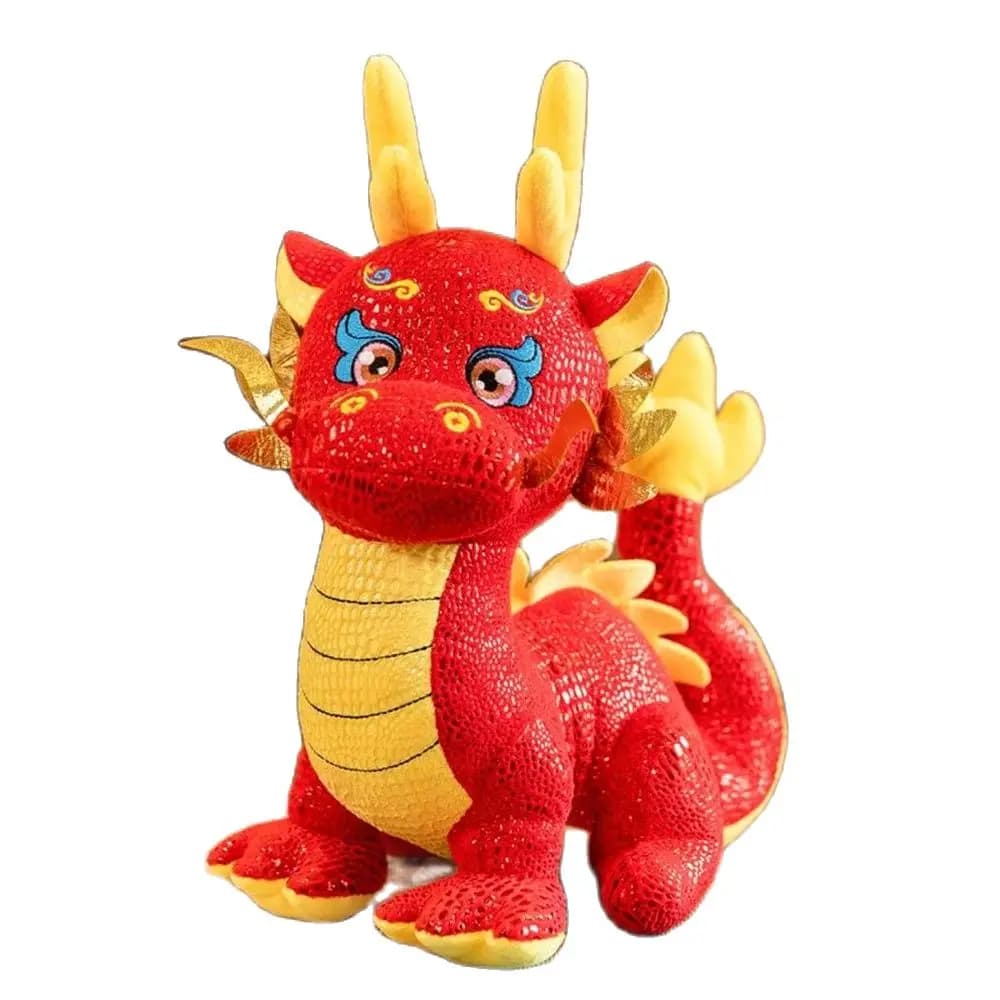 25cm Chinese Auspicious Dragon Plush Toy Red Mythology Ancient God Animal 12 Zodiac Dolls Send Children Birthday Christmas Gifts