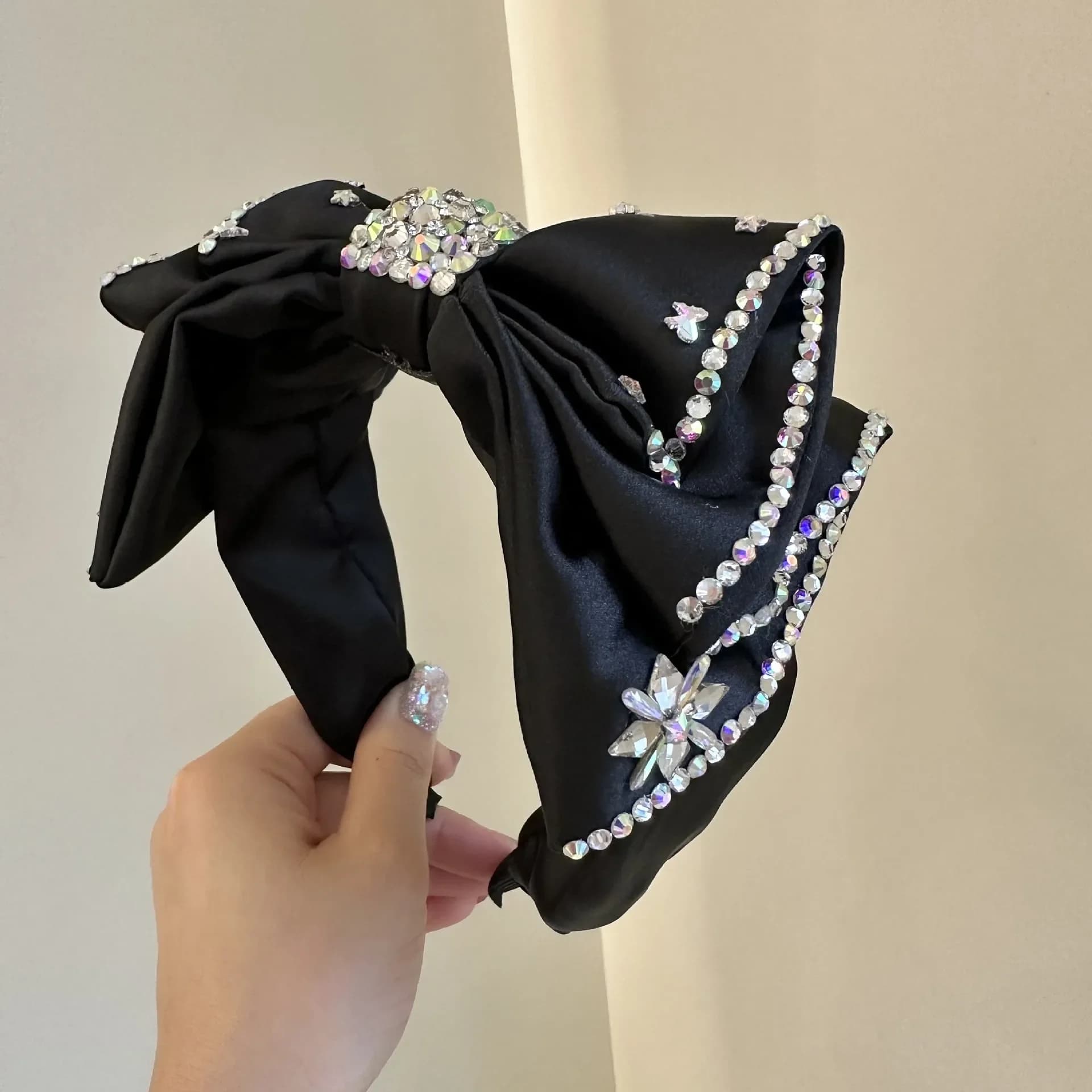 Crystal Women Headband Wide Side Big Bowknot Hairband Classic Casual Turban Girls Headwear Hair Accessories