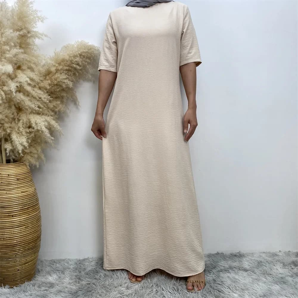 New Women Half Sleeve Maxi Dress for Muslim Under Abaya Turkey Robe Dubai Kaftan Islamic Clothing Marocain Femme Caftan Jalabiya