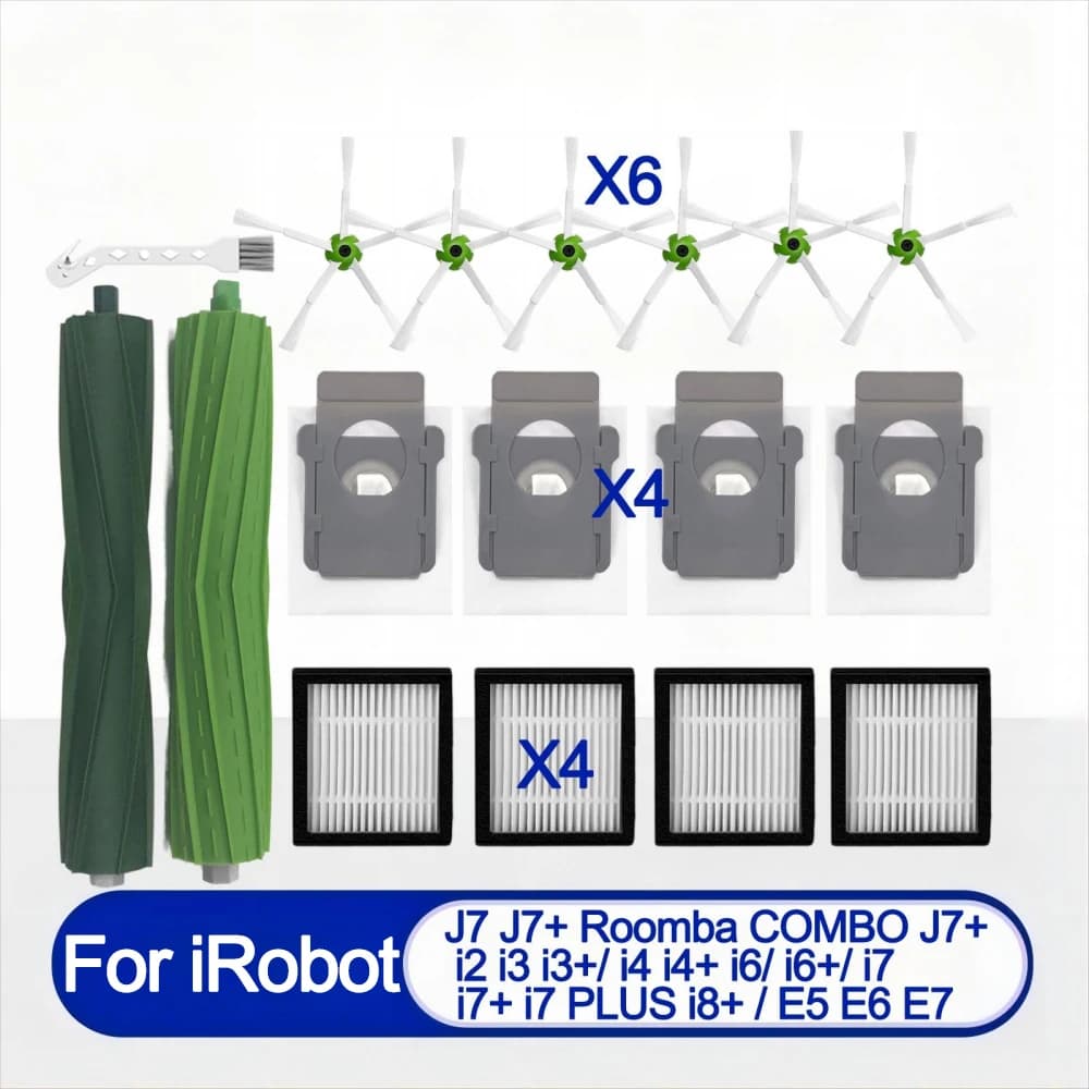 Fro iRobot Roomba I7 I7+ I3 I3+ I4 I4+ I6 I6+ I8 I8+ J7 E5 E6 E7 Vacuum Cleaner Accessories：HEAP Filter，Main Said Brush，Dust Bag