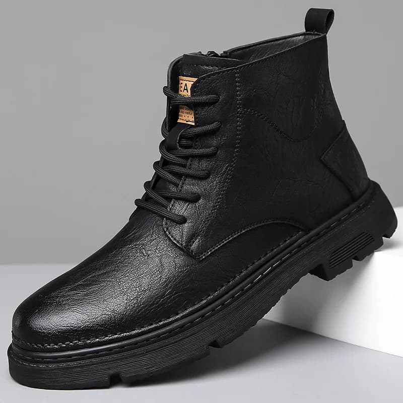 New Outdoor Boots Autumn and Winter Men's Shoes Retro Work Boots Warm Plus Velvet High-top Cotton Shoes Genuine Leather Men Boot