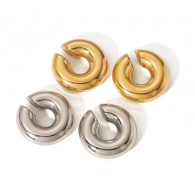 1 Pair Smooth Circle C Shape Clip Earrings For Women Lightweight Without Piercing Cartilage Ear Cuff Gold Silver Color Earrings