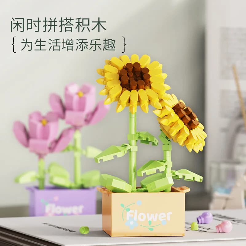 Flower Bouquet Mini Particle Building Blocks Flower Kit 3D DIY Creative Plants Micro Bricks for Home Decor Girl Gift Adults Kids