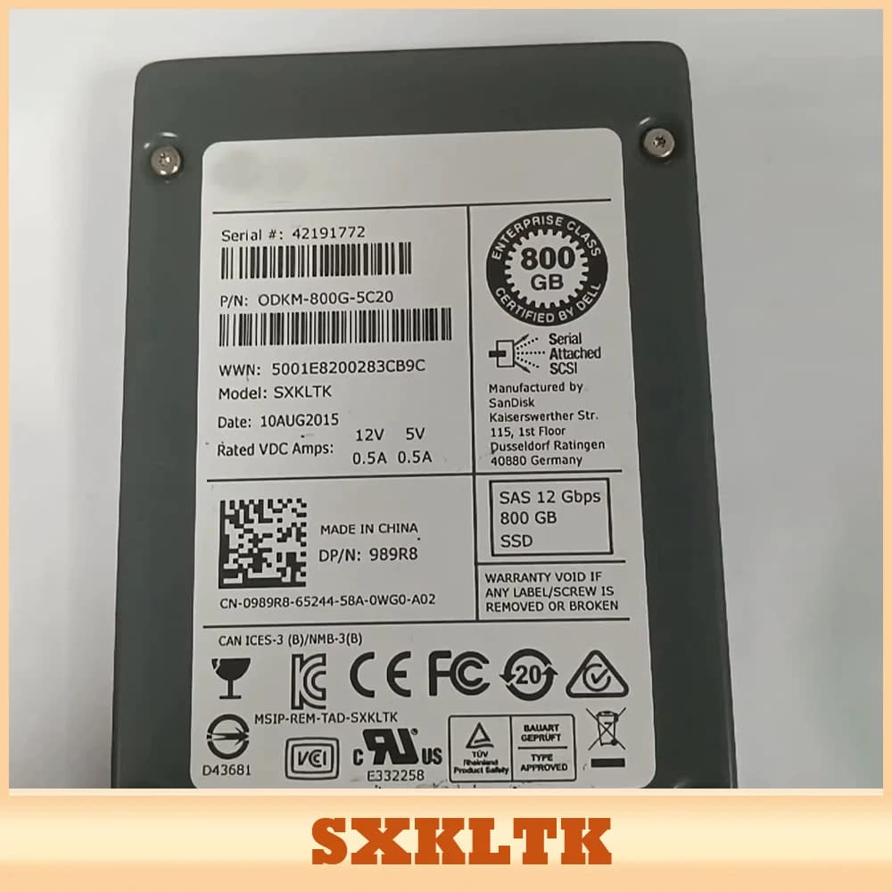 SXKLTK 989R8 For Dell 800G SSD SAS 12G 2.5'' 0DKM-800G-5C20 Storage Hard Disk
