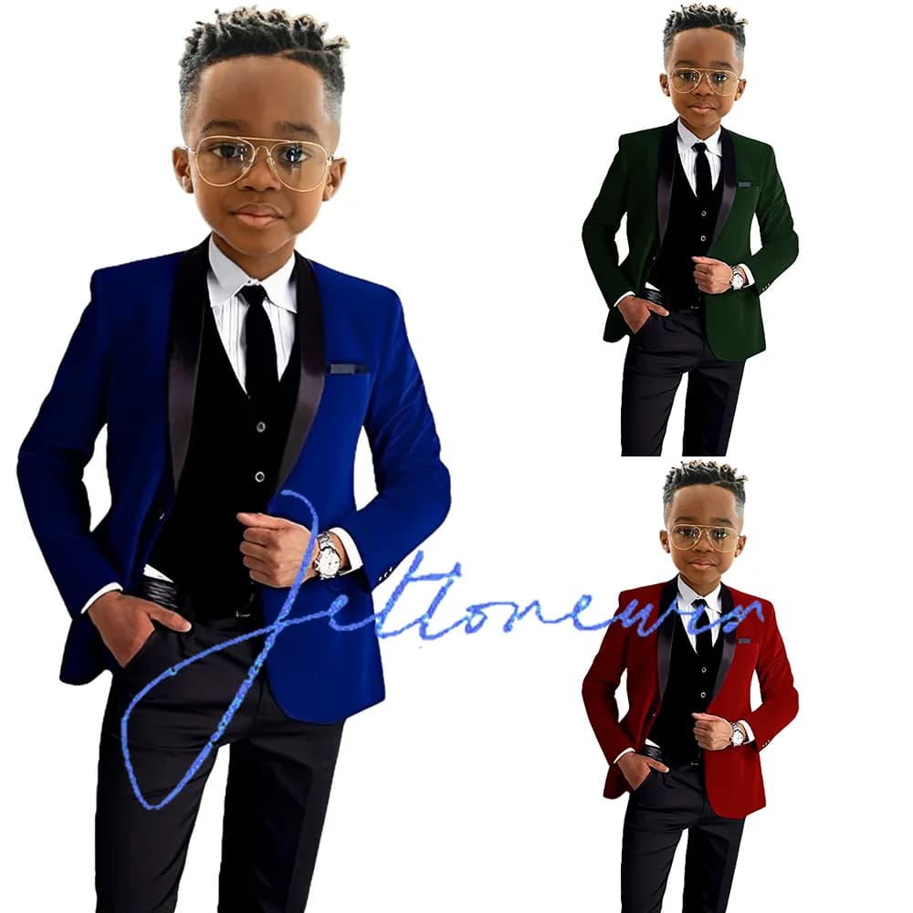 Velvet Boy Suit 3 Piece Set Holiday Party Clothes for Boys Wedding Tuxedo Kids Custom Outfit 2-16T （Jacket Pants Vest）