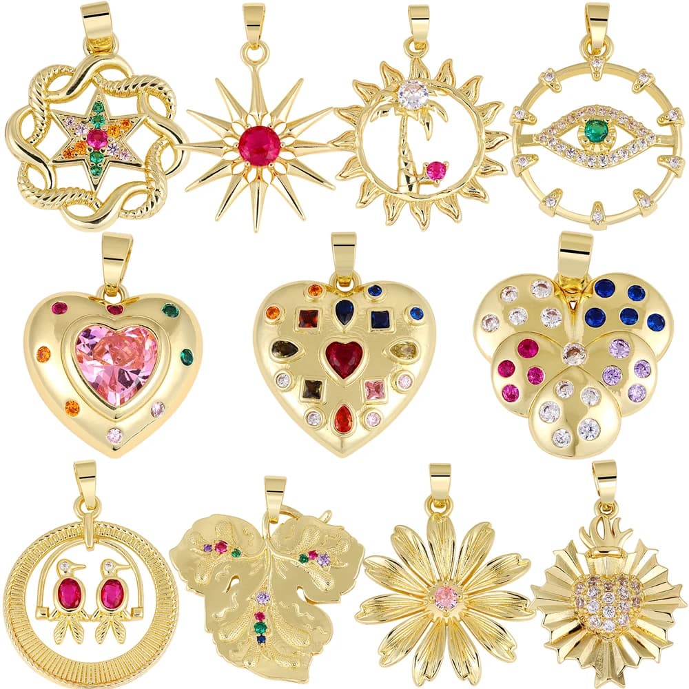 Juya 18K Real Gold Plated Star Of David Palm Tree Bird Flower Love Heart Evil Eye Charms For DIY Fashion Pendant Jewelry Making