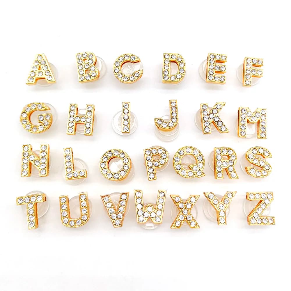 1-26Pcs Fashion Gold Letters Metal Shoe Charms Accessories Garden Shoe Decorations For Kids X-Mas X-mas Gifts