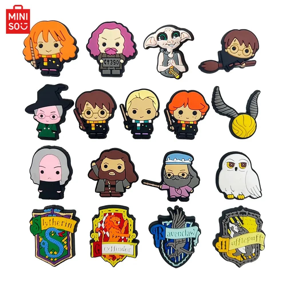 MINISO 17pcs Harry Potter Shoe Charms PVC Anime Shoes Accessories Fashion Boys Sandals Garden Shoe Buckle DIY Buckle