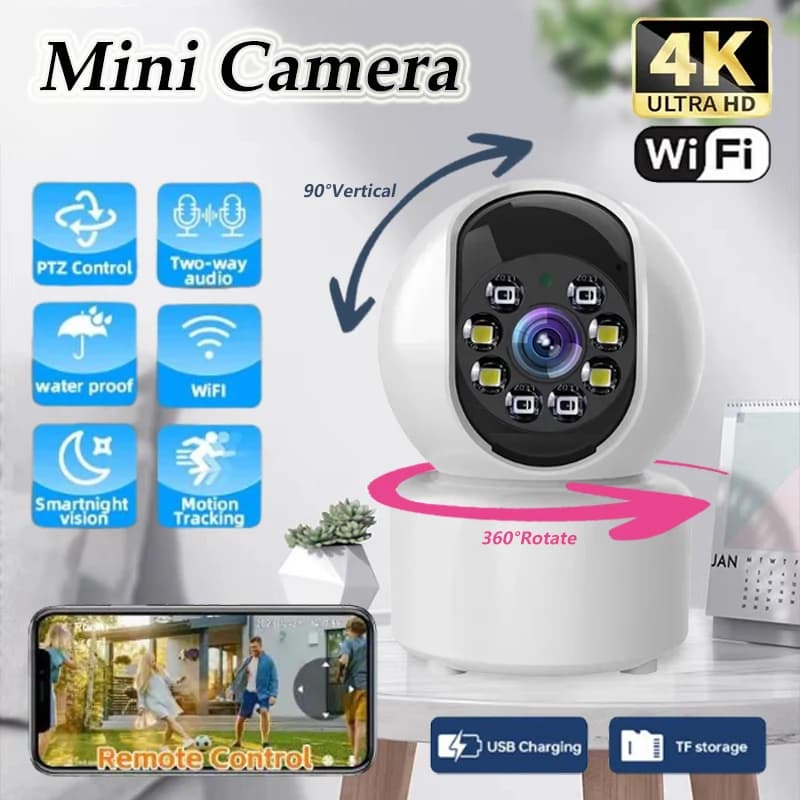2025New 4K Rotatable Smart Camera WiFi Controllable Surveillance Auto Tracking 2-way Audio Color Night Vision Monitor Indoor Cam