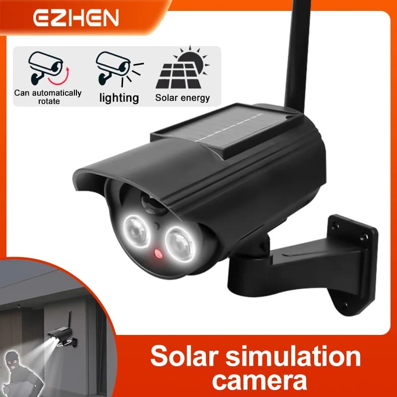 Outdoor Motion Sensor Solar Lights Dummy Decoy Fake Camera Waterproof Automatic Rotation Fake CCTV Monitoring For Porch Garden