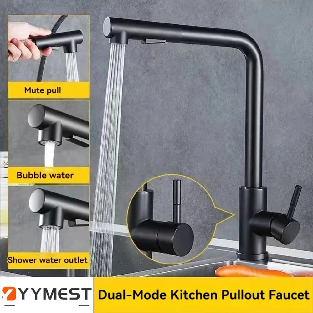 Black Pull Out Kitchen Sink Faucet Flexible 2 Modes Stream & Sprayer Nozzle Faucets Stainless Steel Hot Cold Wate Mixer Tap Deck