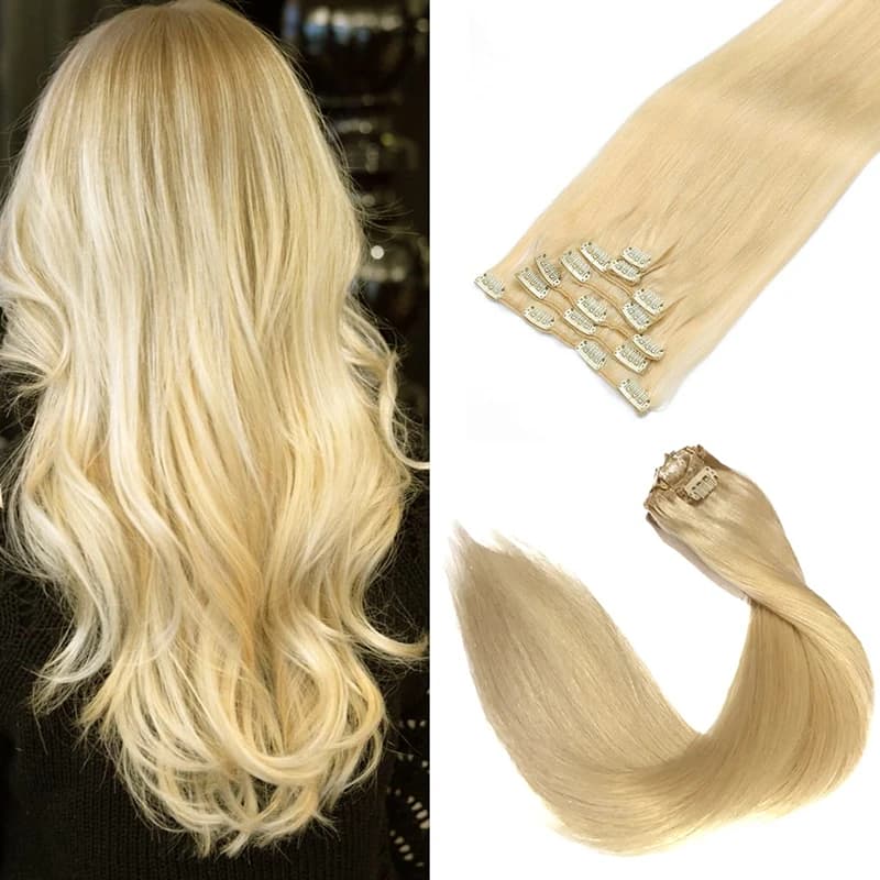 120g 613 Blonde Bone Straight Human Hair Bundles 18"-24" Clip In Human Hair Extensions Brazilian Real 100% Human Hair For Women