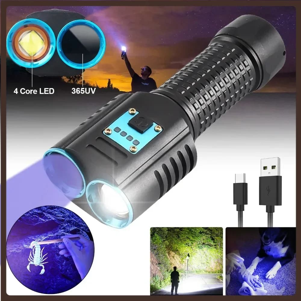 365nm UV LED and P70 quad-core white light torch Flashlight Ultraviolet Light 3 Modes Zoomable Torch Pet Urine Stains Scorpion