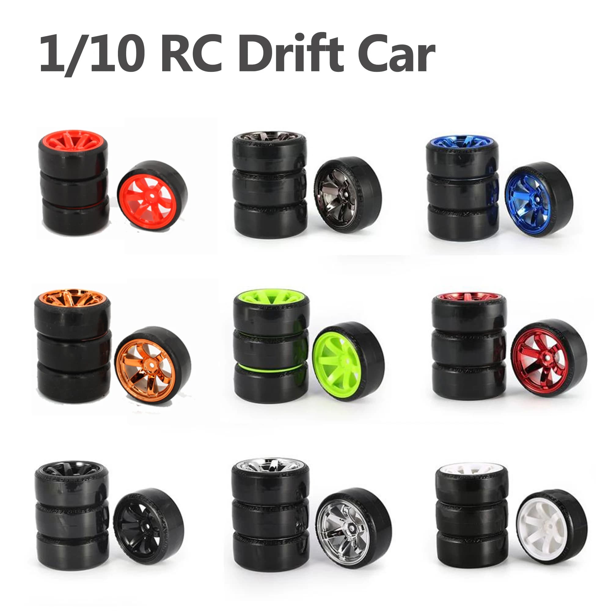 4PCS 1/10 RC Drift Cars Wheel Hub Hard Pattern Tyre for 1:10 HSP Redcat Wltoys WPL Tamiya Traxxas RC Drift Car Accessories Toys