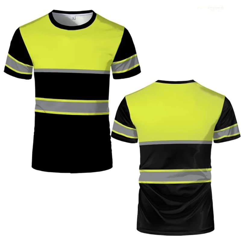 Simple Stripe Safety Work T Shirts Summer Casual Short Sleeve 3D Printed Crew Neck T-shirts Fashion Outdoor Oversized Tees Tops