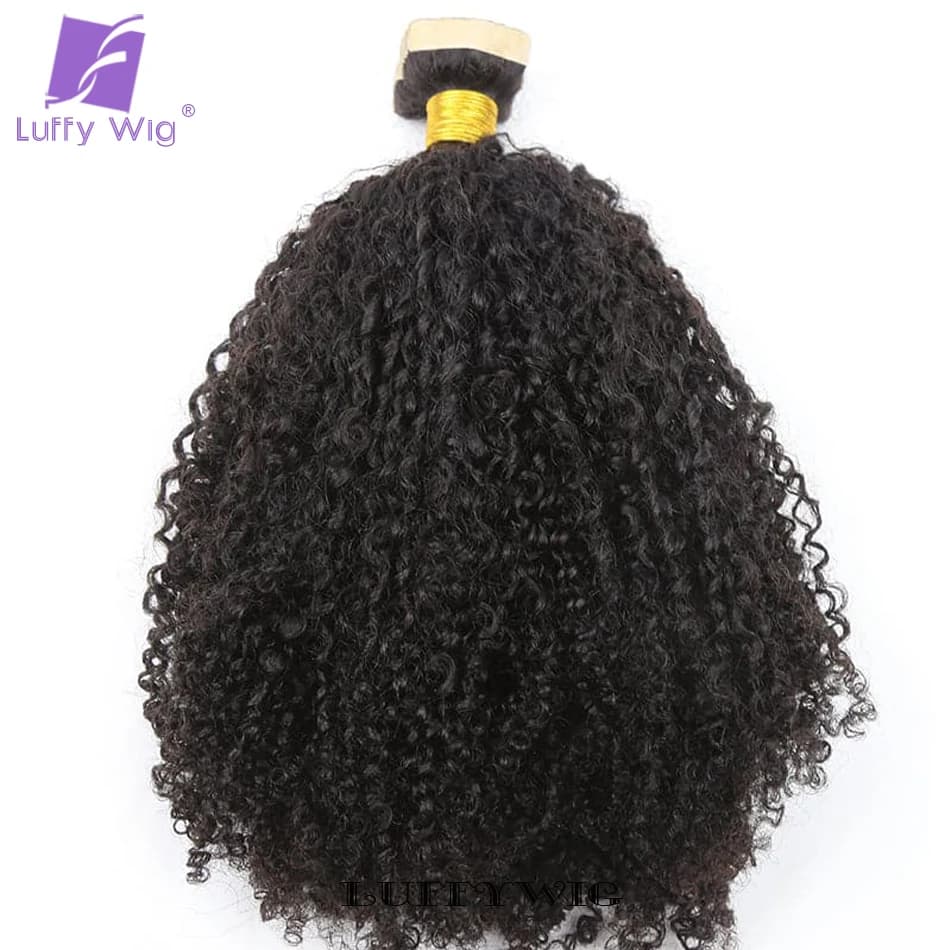 Double Drawn Afro Kinky Curly Tape In Human Hair Extensions for Black Women Brazilian Remy Hair Skin Weft Adhesive Glue On 100g