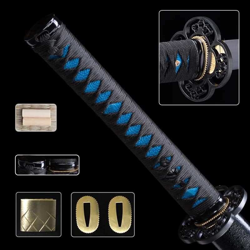 Japanese Sword Handle Katana Wakizashi Tsuka Set Tsuba/Habaki/Kashira/Fuchi/Seppa DIY Fittings Handmade Swords