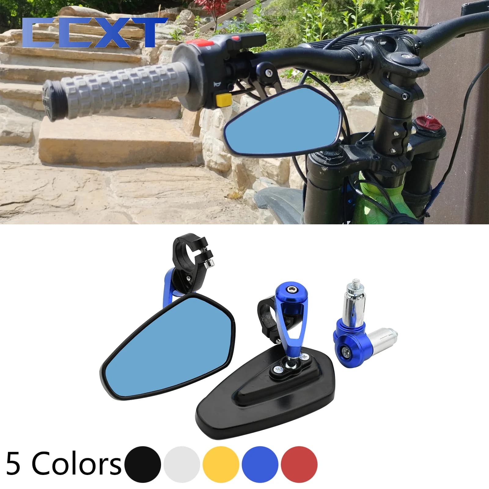 7/8" 22mm CNC Motorcycle Rearview Mirrors Universal Blue Glass Scooter Bar Handlebar Mirror For Sur-Ron SurRon Light Bee S & X