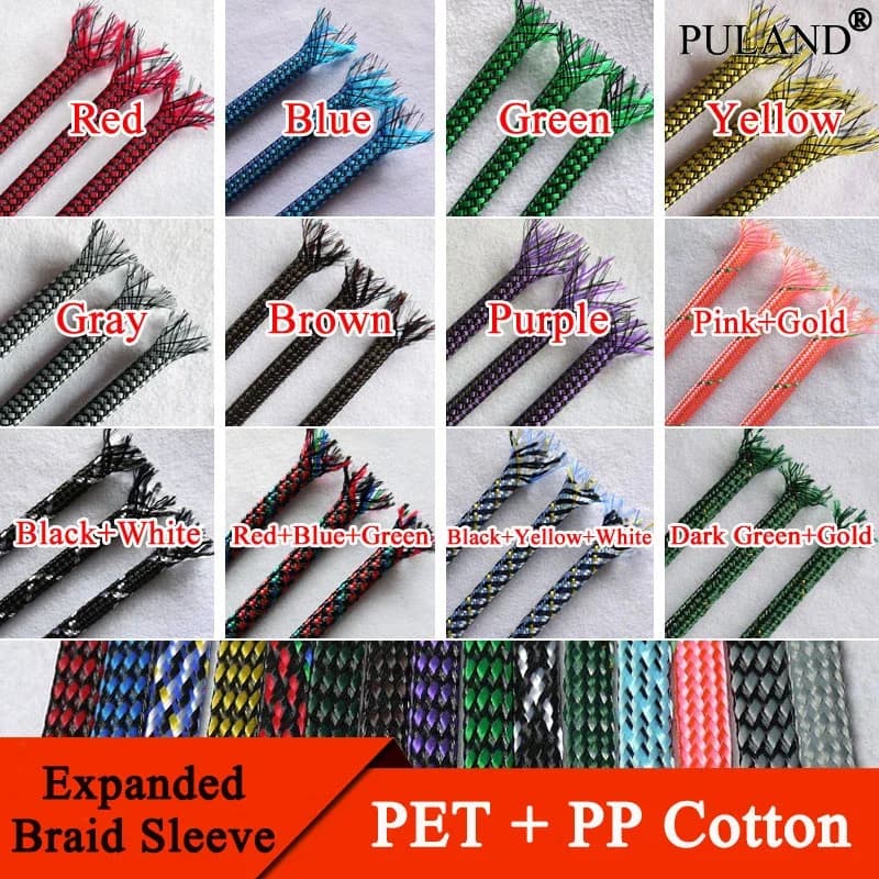 4mm 8mm 12mm Expanded Braid Sleeve PP Cotton Mixed PET Yarn Soft Wire Wrap Insulated Cable Protect Line Harness Sheath