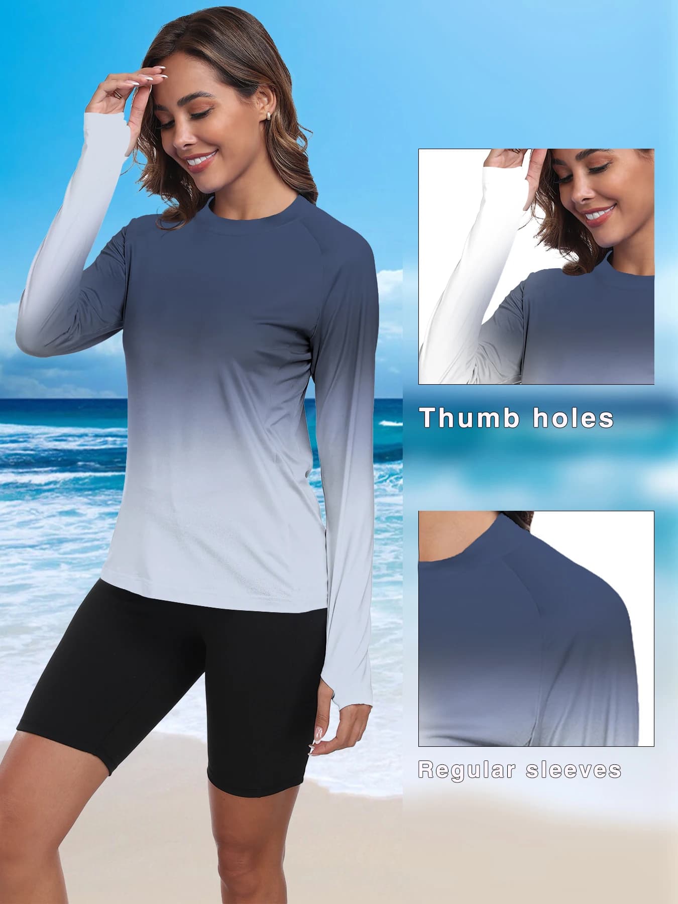 Women's UPF 50+ Sun Shirts Long Sleeve UV Protection Rash Guard Lightweight Quick Dry SPF Hiking Tops Outdoor