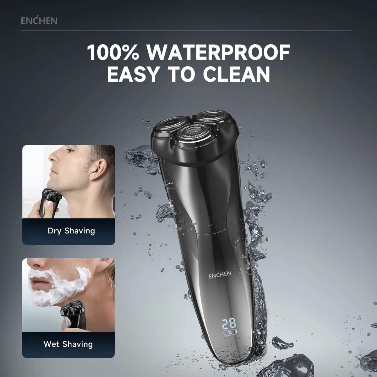 ENCHEN Electric Shaver 3D Blackstone 3 IPX7 Waterproof Razor Wet And Dry Dual Use Face Beard Battery Digital Display For Men