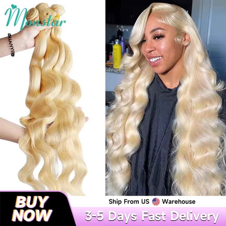 Body Wave Bundles Human Hair Weave Bundles 613 Blonde Brazilian Weave Extensions Remy Hair Weaves Deals 30 32 34 36 38 40 Inches