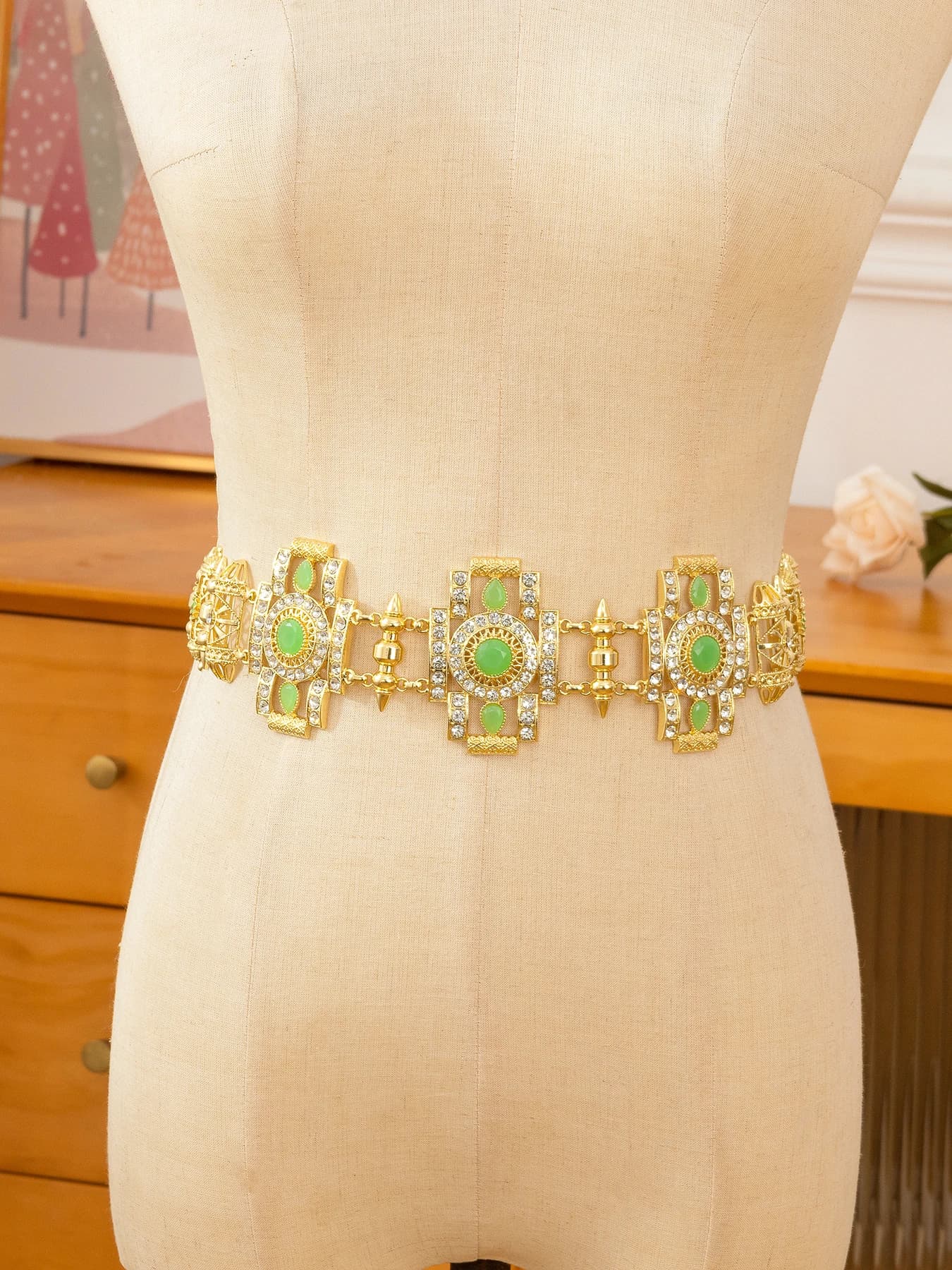 Algiers Luxury Chain Belt Rectangular Style Arab Bride Wedding Dress Wear Accessories With Adjustable Length