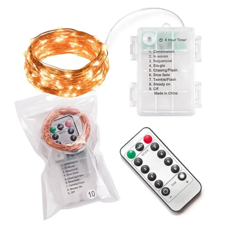 Christmas light 10m 20m Waterproof Remote Control Fairy Lights Battery Operated Decoration 8 Mode Timer LED String Copper Wire