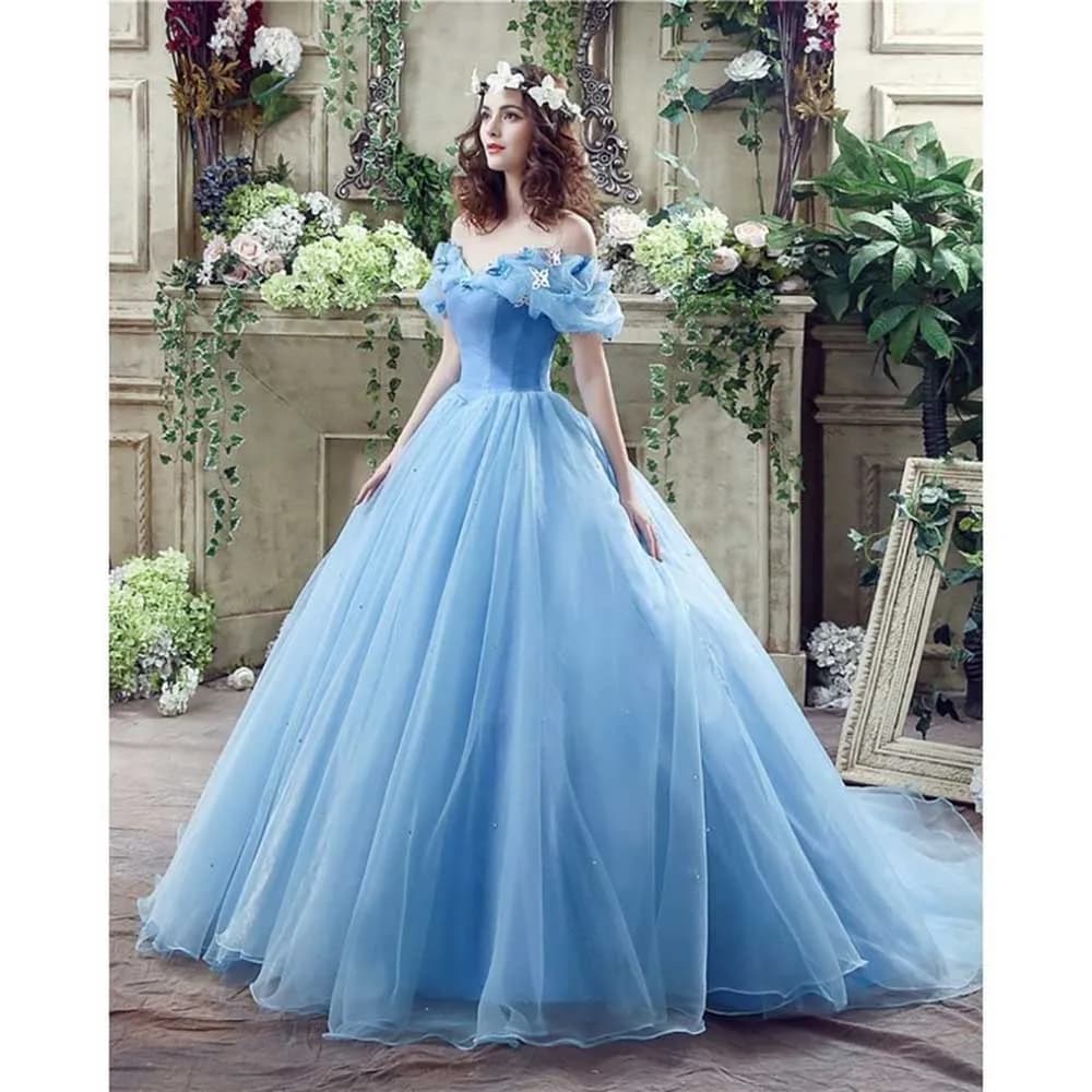Luxury Exquisite 15 Quinceanera Blue Dresses Off the Shoulder Floor Length A-Line Princess High End Youthful Women Prom Gowns