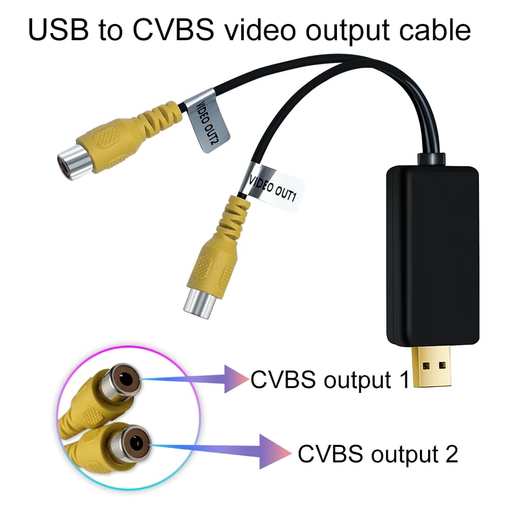 USB to Cvbs Video output Adapter to rca interface Cable usb input 2 port vedio outbut to Car Radio Accessories Android TV Player