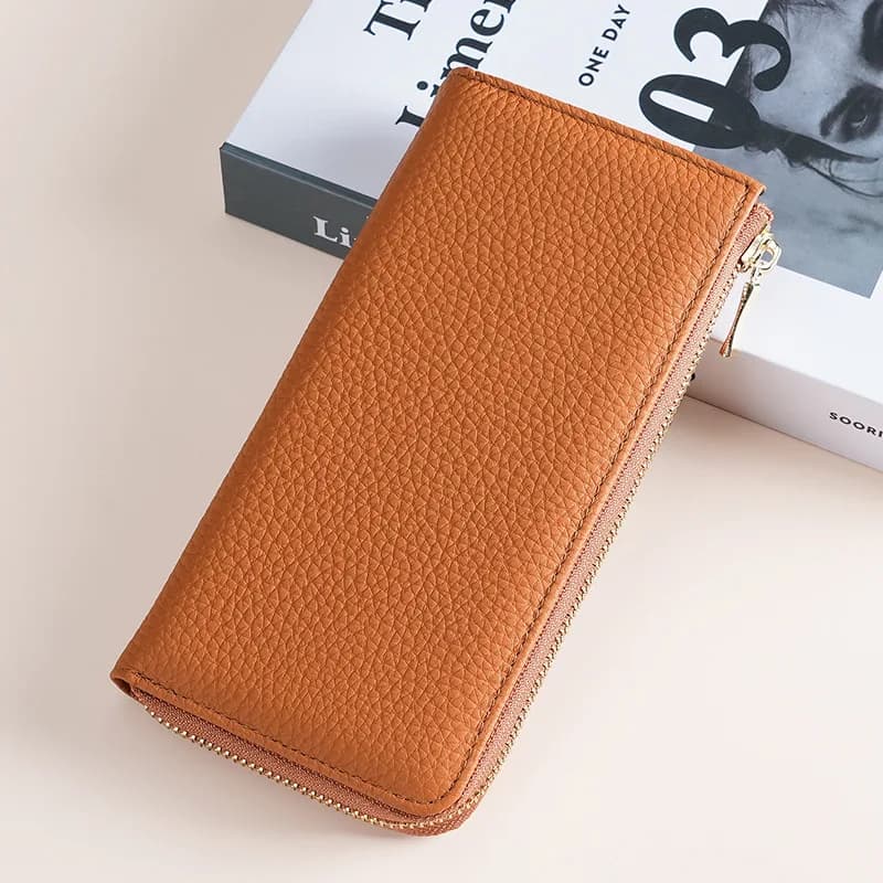 Long Zipper Wallet Bag Genuine Leather RFID Card Holder Cowhide Coin Purse Retro Clutch Handbag Phone Pouch Case For Men Women