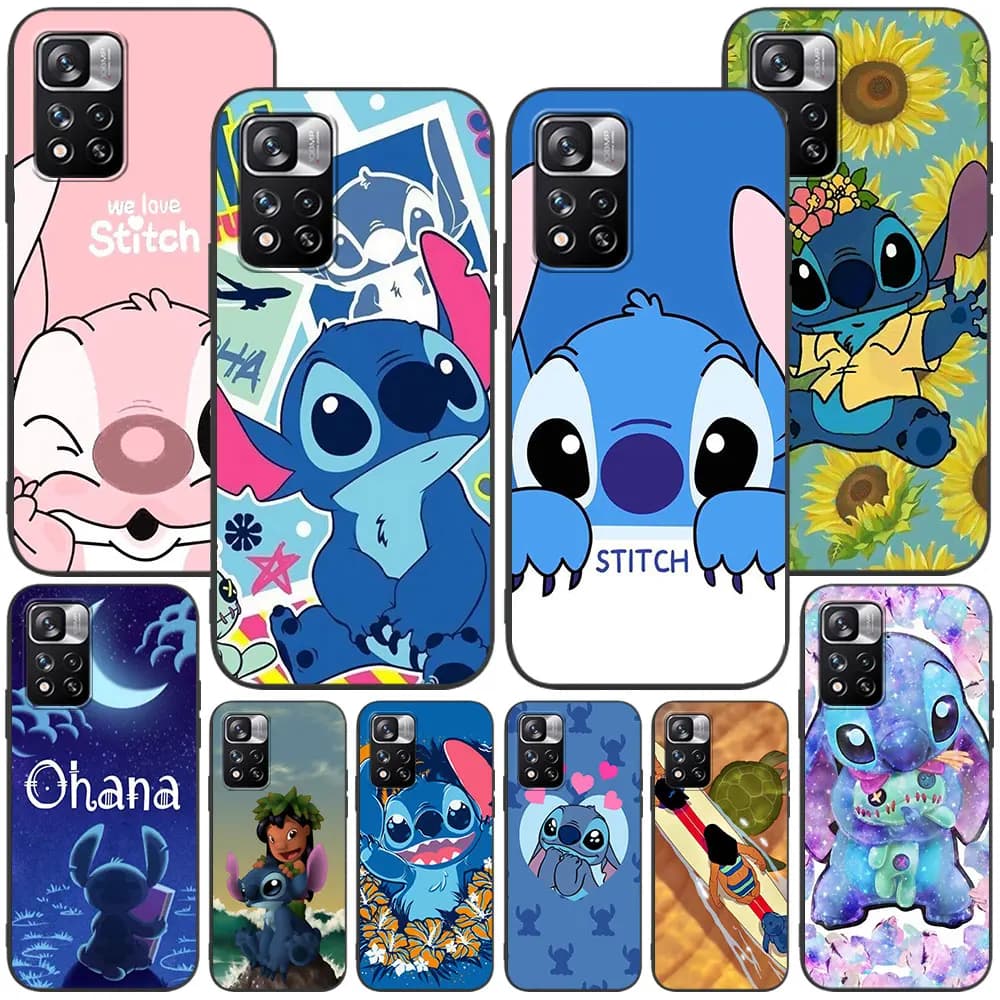 Cartoon Lilo Stich Ohana Case for Xiaomi Redmi Note 10 8 8T 9 10S 11S 11 7 12 12S 11E 13 Pro Plus Soft TPU Black Phone Cover