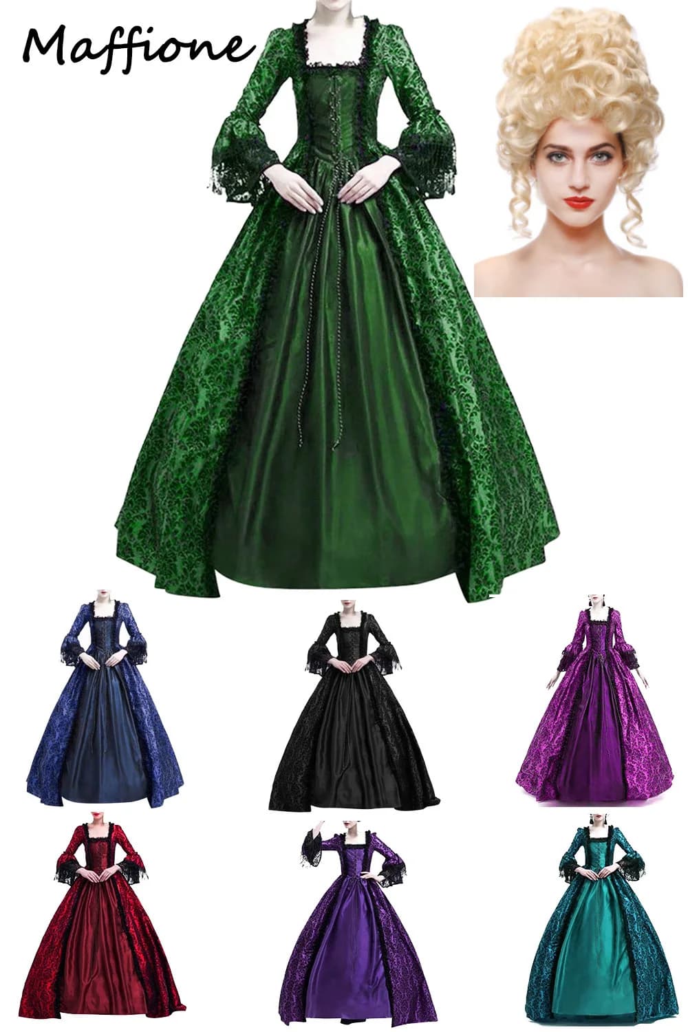 Medieval Victorian Dress Ball Gown Court Lace Stitching Dress Halloween Women's Vintage Gothic Long Sleeve Skirts Halloween Suit
