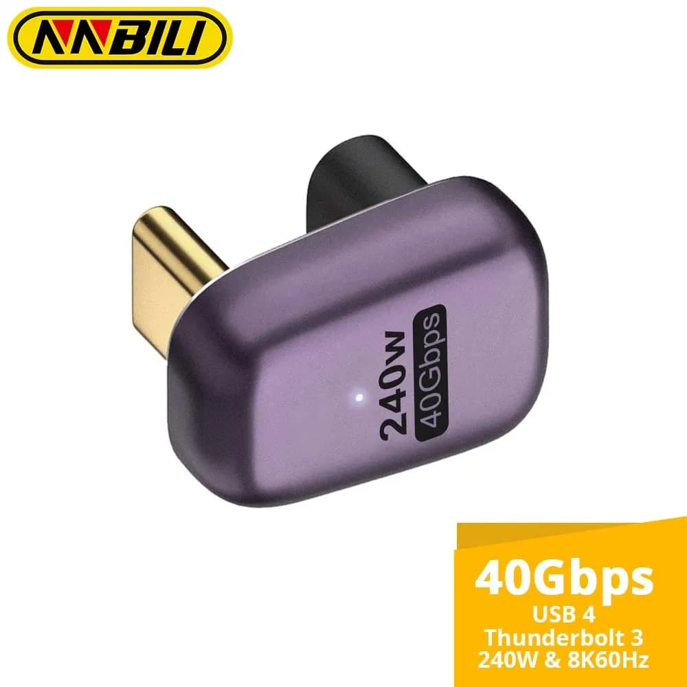 NNBILI 240W USB C 180 Degree Adapter U Shape Type C Male to Female 40Gbps Connector for Thunderbolt Switch MacBook Laptop Tablet