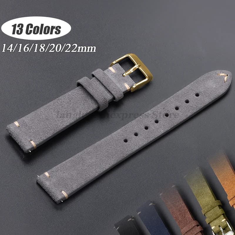 Quick Release Soft Suede Watch Strap 14mm16mm 18mm 20mm 22mm for Huawei Watch Gt5/Gt4 Bracelet Army Green Men Calfskin Wristband