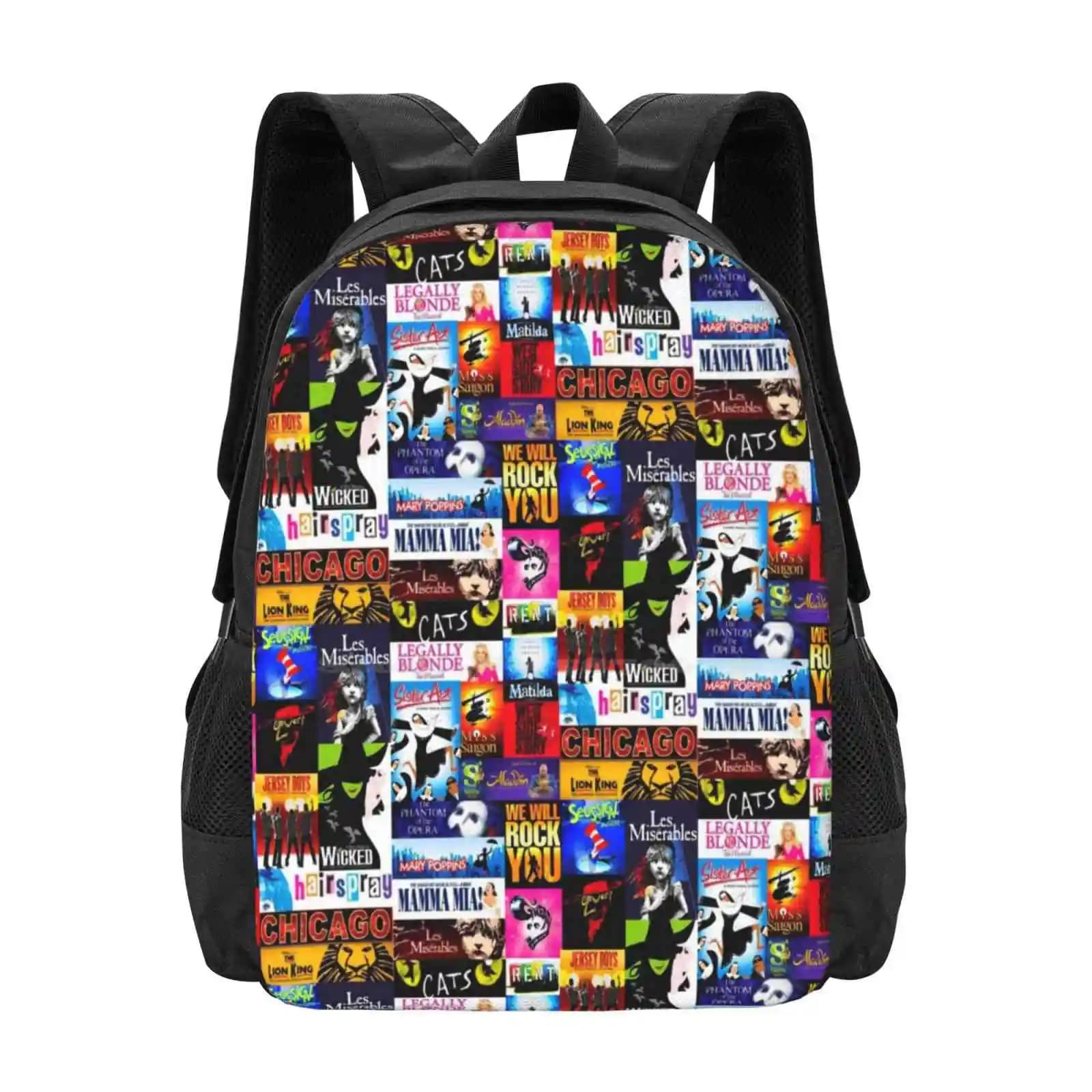 Musicals Pattern Design Bagpack School Bags Musicals Music Design Musical Theatre Shows Broadway West End London Entertainment