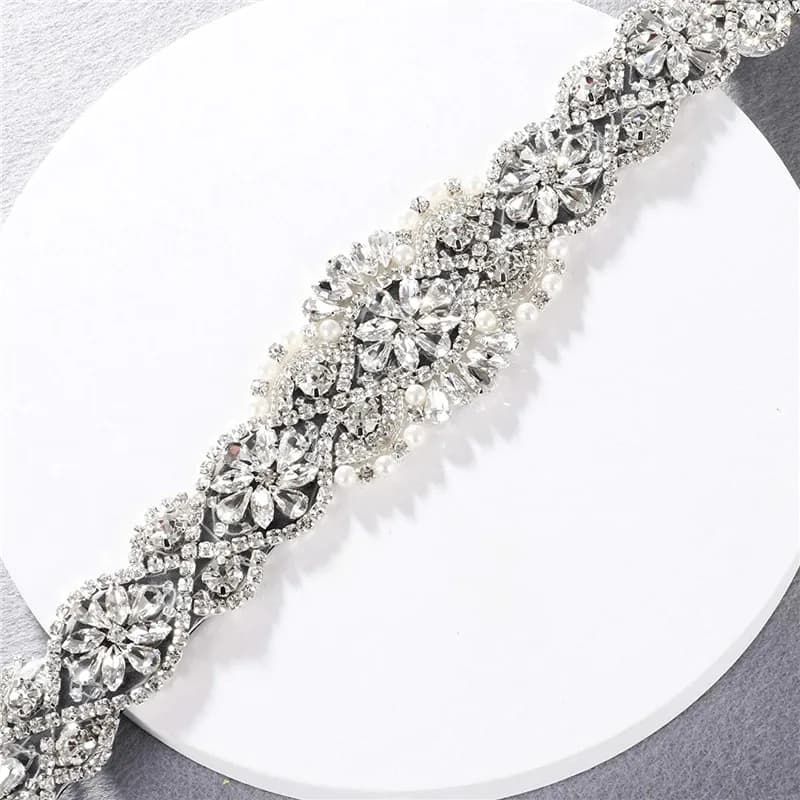 Rhinestones Bridal Belt Luxury Crystal Wedding Dress Belt Silver Black Wedding Sash for Party Dress Accessories Ribbon Sashes