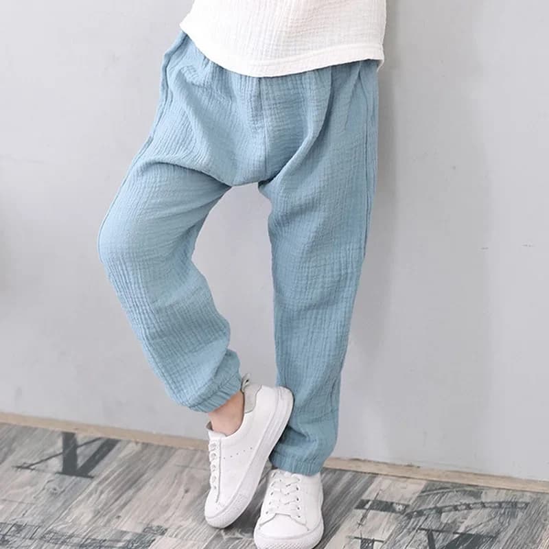 2-7 Yrs Linen Pleated 2025 Baby Boys Girls Summer Cotton Harem Baggy Pants Kids Clothes Children Sweatpants Trousers Breathable