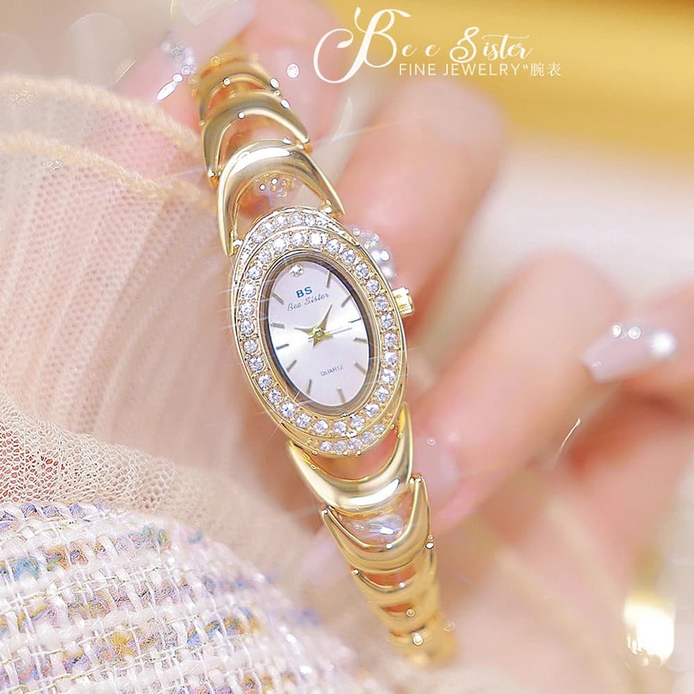BS Women Watches Luxury High Quality 2025 Fashion Woman Watch Gold Diamond Oval Small Dial Quartz Bracelet Clock Ladies Watches